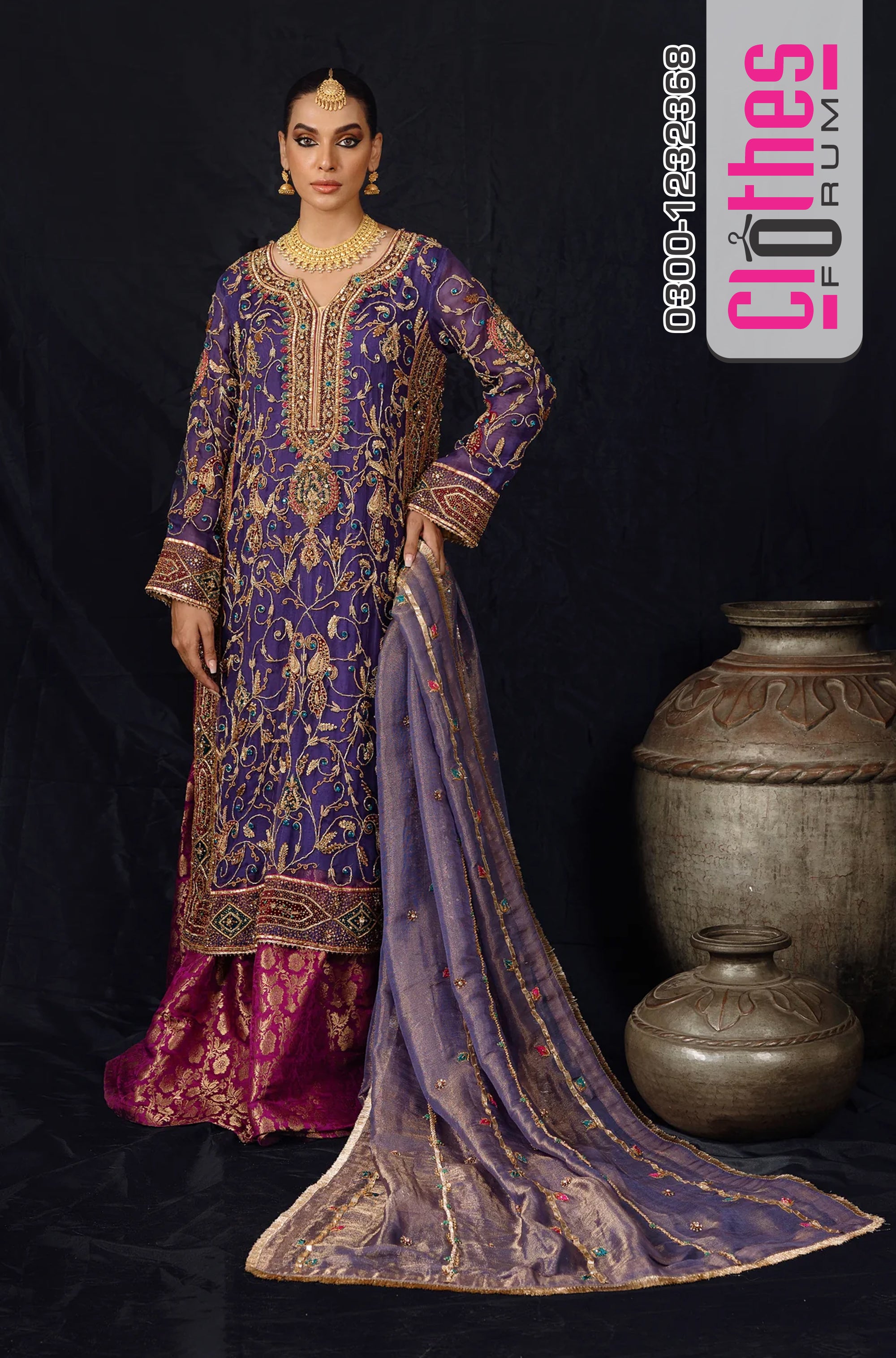 Razia Sultana - Royal Purple Embroidered Suit for Festive Celebrations